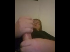 Oiled big cock cums all over himself