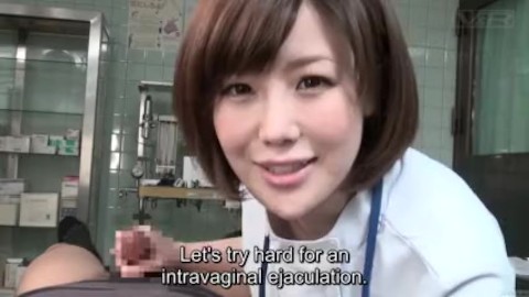 Subtitled CFNM Japanese female doctor gives patient handjob