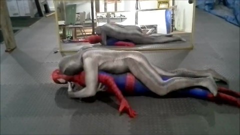 zentai croc humps his spiderman dummy