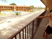 Preview 5 of TwoLongHorns Fucking On Public Motel Balcony Risky Bareback Amateur Cowboy
