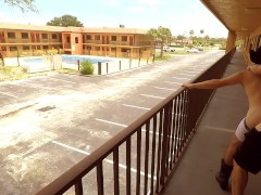 TwoLongHorns Fucking On Public Motel Balcony Risky Bareback Amateur Cowboy