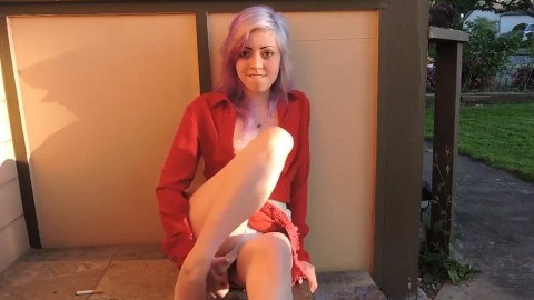 Teen teasing pussy in public