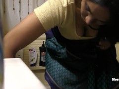 South Indian Maid Cleaning And Showering 