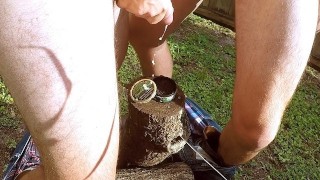 Two Straight Redneck Cowboys Blow Cum Loads On A Tobacco Tin And Outside In Their Boots
