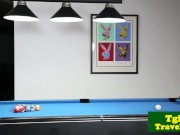 Preview 2 of Busty trans trap tugs hard cock on pool table