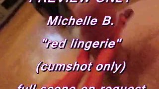 ALLEEN VOORBEELD: Michelle B. in rode lingerie footjob (alleen klaarkomen)