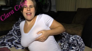 MILF Squeezing Breastmilk Through White T-Shirt And Encouraging You to Suck