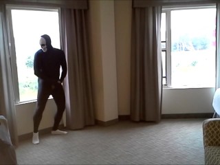 Masked Socked Morph Jerking off in Hotel Room Windows