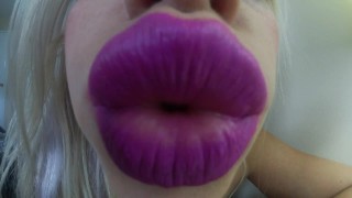 Kisses On The Lips In Purple Lipstick