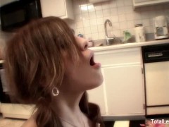 Busty MILF teaches young brunette how to cook & then some
