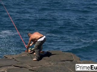 Vayana takes two hard cocks by the ocean