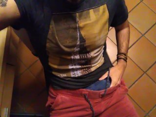 Hot guy jerks off and cums in front of a mirror