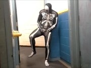 Preview 3 of skeleton with hard on jerks off in gym hall