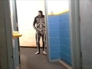 Preview 4 of skeleton with hard on jerks off in gym hall
