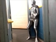 Preview 5 of skeleton with hard on jerks off in gym hall