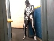 Preview 6 of skeleton with hard on jerks off in gym hall