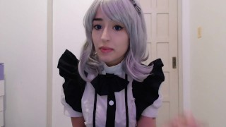 Maid cosplay girl sucking and begging to her boss0