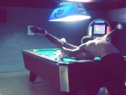 Preview 3 of Sexy bartender fucked on pool table after closing time Halloween night