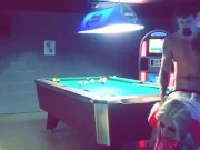 Preview 6 of Sexy bartender fucked on pool table after closing time Halloween night