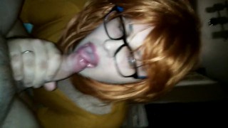 Redhead sucking cock
