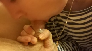 Hot young wife blowjob and handjob for the nice cumshot