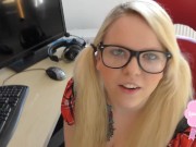 Preview 1 of Cute blond girl gets fucked in school uniform big cumshot on her glasses!!!