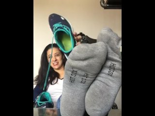 foot fetish, stinky socks, socks, brunette