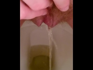 Close up Hairy Pussy Piss and Rub on Toilet