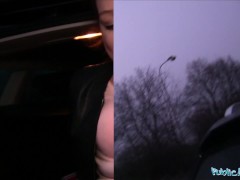 Public Agent Innocent looking ginger girl fucked over a car bonnet