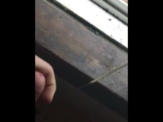 Teen pissing quick out window big cock