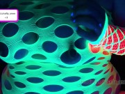 Preview 1 of bbw lactating milf fucks pussy with bad dragon apollo black light glow