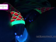 Preview 6 of bbw lactating milf fucks pussy with bad dragon apollo black light glow