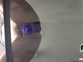 Slutwife eats another mans cum off glass table.
