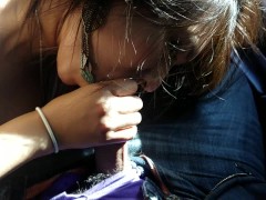 18 year old sucks cock in a car and swallows cum for 1st time
