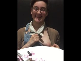 big tits, public flashing, striptease, brunette