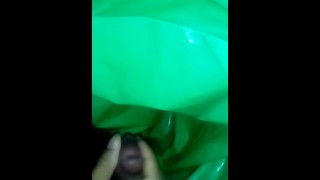 Stuffing green polyethylene under ass