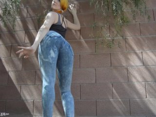 Misha Mystique, public, jeans, ass fetish tease