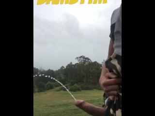 Aussie Pissing Outdoors While Rock Hard