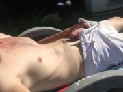 Preview 5 of Aussie Pisses All Over Himself Sunbaking Outside