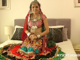 Charming Indian College Girl Jasmine in Gujarati Garba Dress