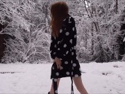 Preview 4 of Skinny Redhead Teen Pisses In The Snow Outdoors