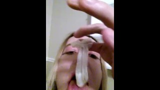 Blackcockhoe slut drinking black sperm from condom full face  sissy