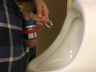 Late Night Piss at Work, Great Side View of my Draining my Uncut Cock