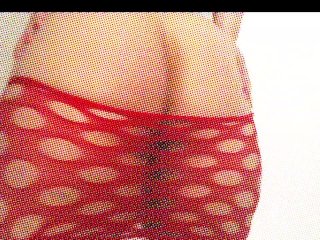 CurvyBlonde in Red Fishnet Dress