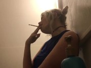 Preview 2 of sexy skinny blonde smokes in front of boyfriend
