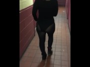 Preview 3 of Date night in sheer leotard and stockings see through public