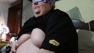 Fat Denny's Waitress Masturbates Before Work