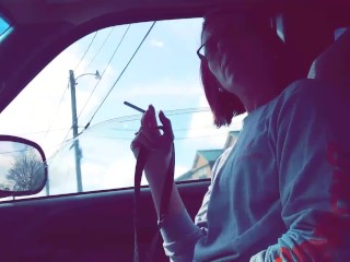 Sexy Redhead Smoking after Suckin me off in Public Parking Lot, Cum Swallow