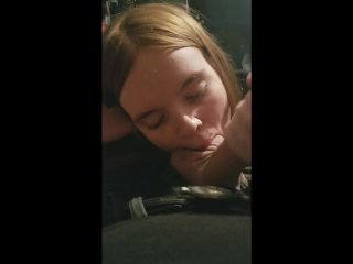 pov, redhead cocksucker, swallowing cum, point of view