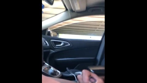 TS jerk off and cum in car